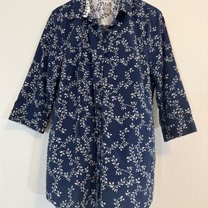 Chico's tunic top women 16 / 18 Chicos 3 pockets coastal beach 3/4 sleeves